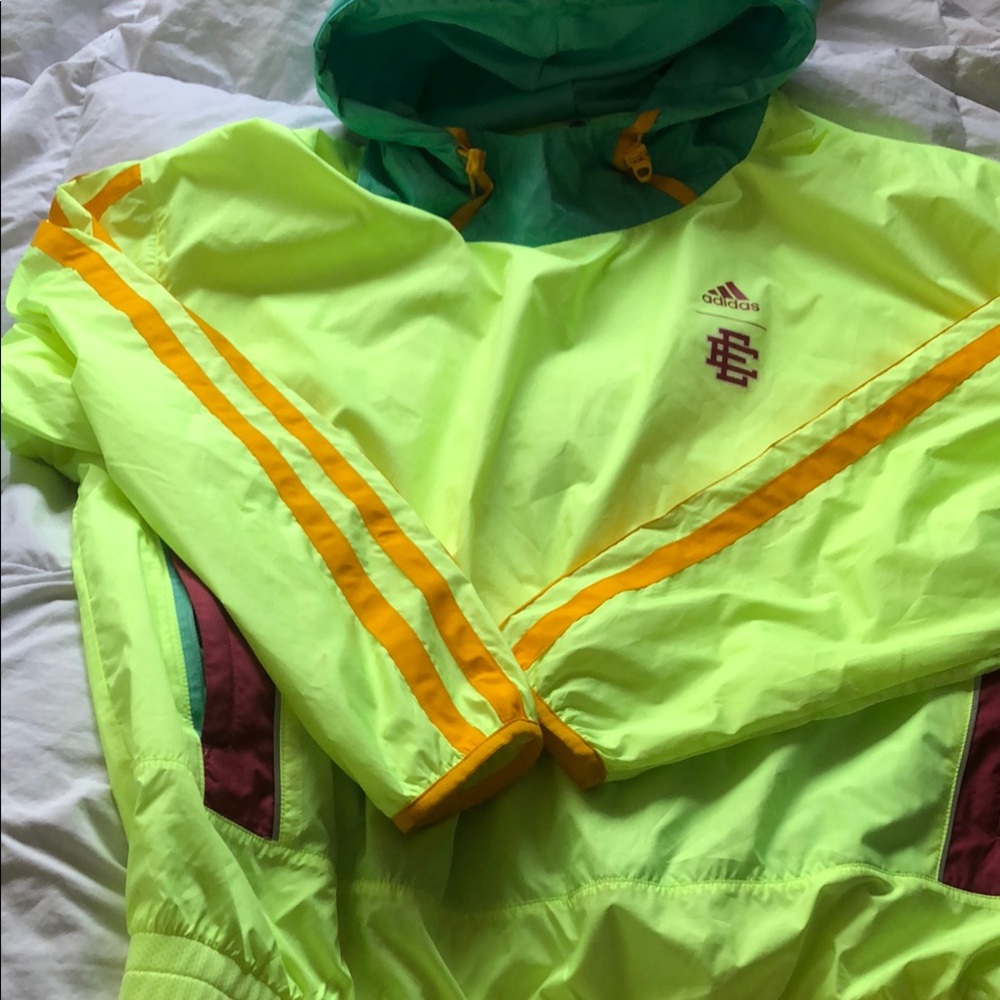 Adidas Neon Yellow Windbreaker Jacket with Green Hood